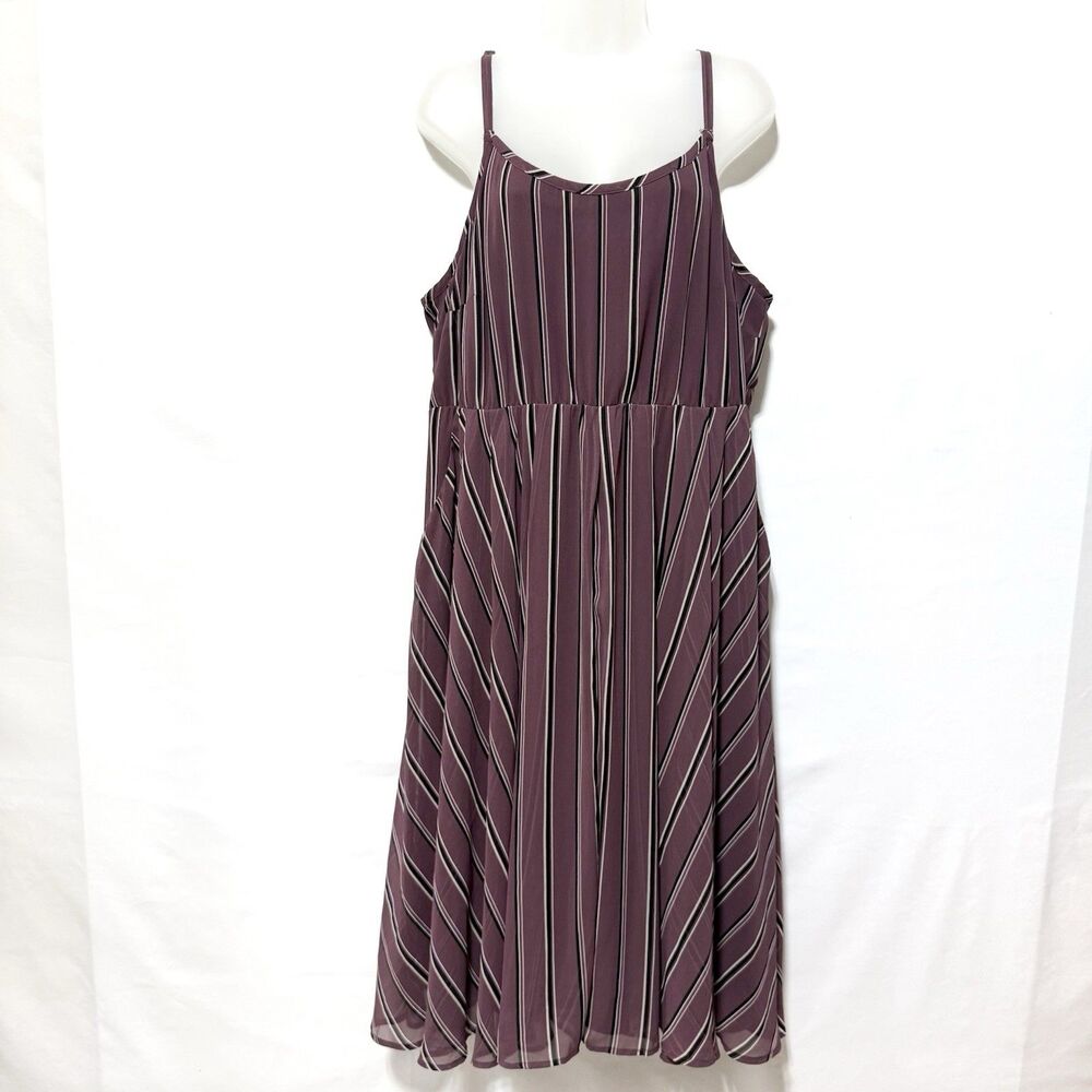 Torrid Mauve Purple Stripe Chiffon Midi Dress Pockets  Size 2X - Picture 2 of 10